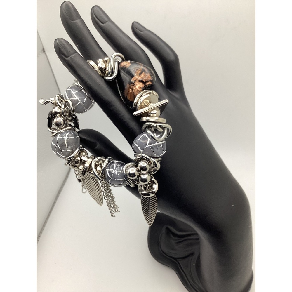 silver Beaded charm Bracelet